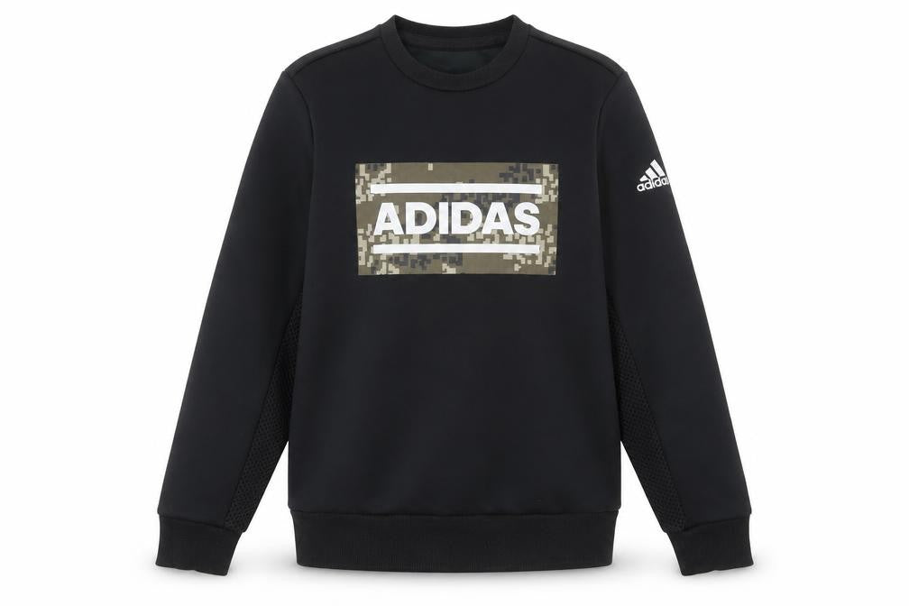 Front view of Adidas Women Black Camouflage Logo Sweatshirt, size 8, UK