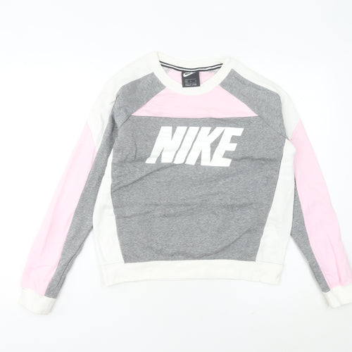 Nike Women’s Grey Pink White Sweatshirt Size 8 Logo Pullover