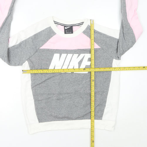 Nike Women’s Grey Pink White Sweatshirt Size 8 Logo Pullover