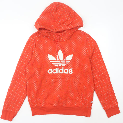 Adidas Womens Red Polka Dot Hoodie UK 10 Cotton Blend Sweatshirt