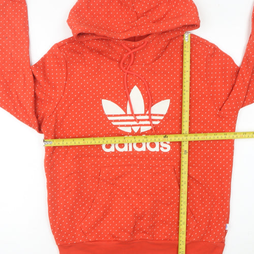 Adidas Womens Red Polka Dot Hoodie UK 10 Cotton Blend Sweatshirt