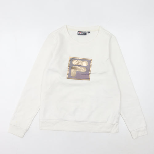 Fila Women’s White Logo Sweatshirt Size 10 UK Pullover Long Sleeve