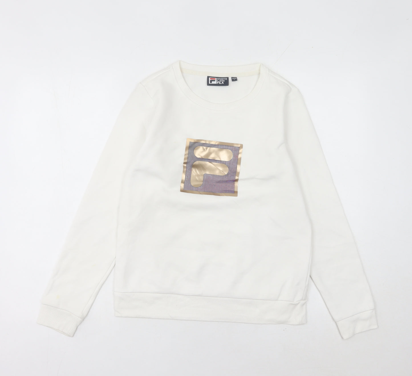 Fila Women’s White Logo Sweatshirt Size 10 UK Pullover Long Sleeve