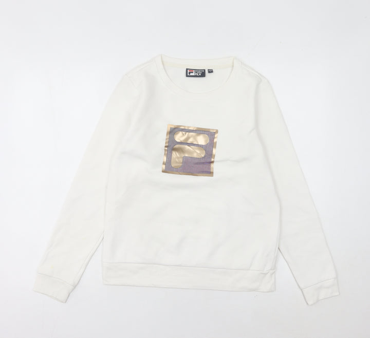 Fila Women’s White Logo Sweatshirt Size 10 UK Pullover Long Sleeve