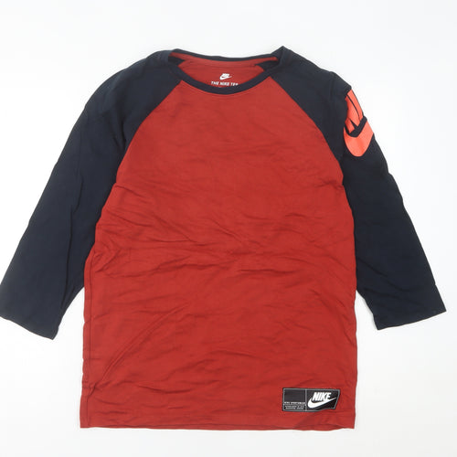 Nike Womens Red Black Raglan Sleeve T-Shirt Size 10 UK Cotton