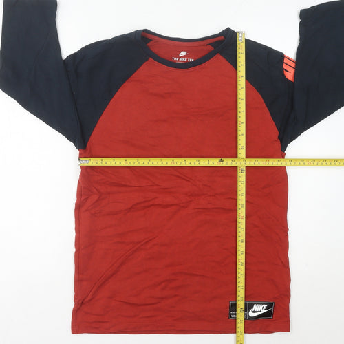 Nike Womens Red Black Raglan Sleeve T-Shirt Size 10 UK Cotton
