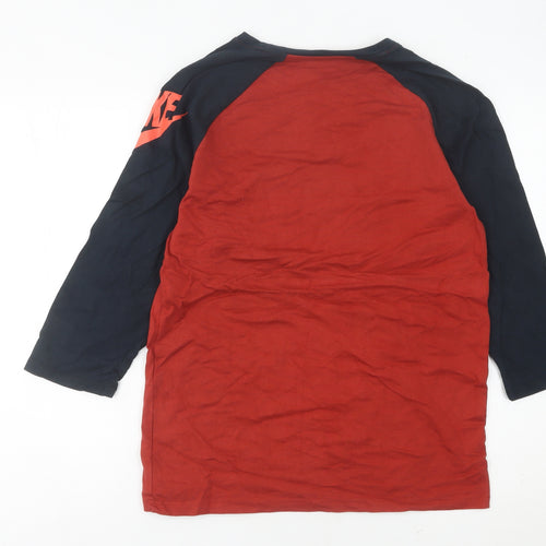 Nike Womens Red Black Raglan Sleeve T-Shirt Size 10 UK Cotton