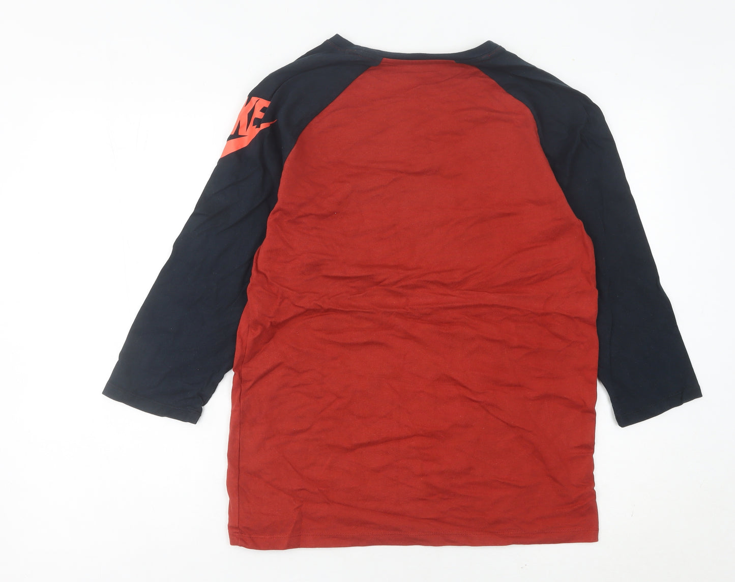 Nike Womens Red Black Raglan Sleeve T-Shirt Size 10 UK Cotton
