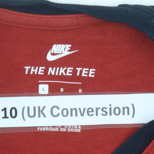 Nike Womens Red Black Raglan Sleeve T-Shirt Size 10 UK Cotton