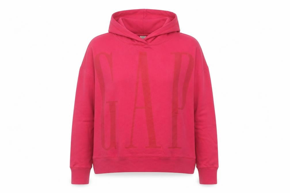 Front view of Gap Women’s Pink Pullover Hoodie S Cotton Blend Logo Print