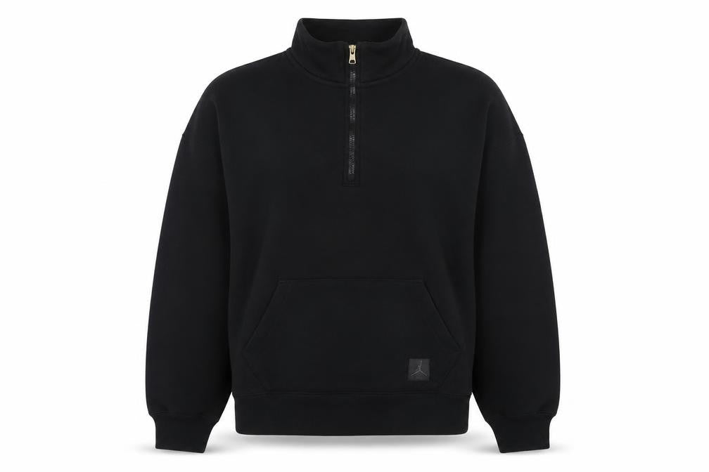 Front view of Jordan women’s black, size UK 6, pullover 1/2 zip sweatshirt