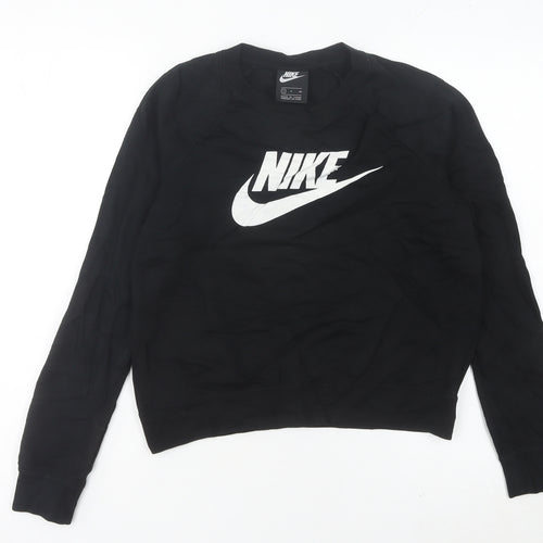 Nike Womens Black Logo Sweatshirt Size UK 6 Cotton Blend