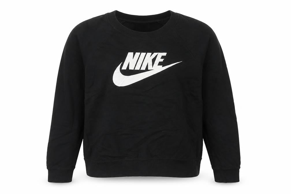 Front view of Nike women’s black logo sweatshirt, size UK 6, cotton blend