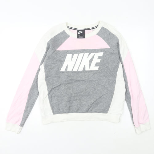 Nike Women’s Grey Pink Colourblock Sweatshirt Size 8 Logo Pullover