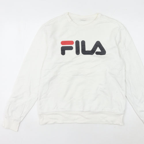 Fila Women’s White Sweatshirt Size 10 UK Cotton Blend Logo Crew Neck