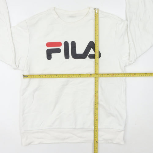 Fila Women’s White Sweatshirt Size 10 UK Cotton Blend Logo Crew Neck