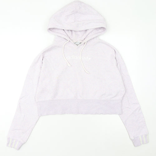 Adidas Womens Lilac Cropped Hoodie Sweatshirt UK 8 Cotton Blend