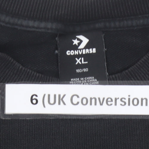 Converse Women’s Black Sweatshirt Size 6 Crew Neck Cotton Graphic