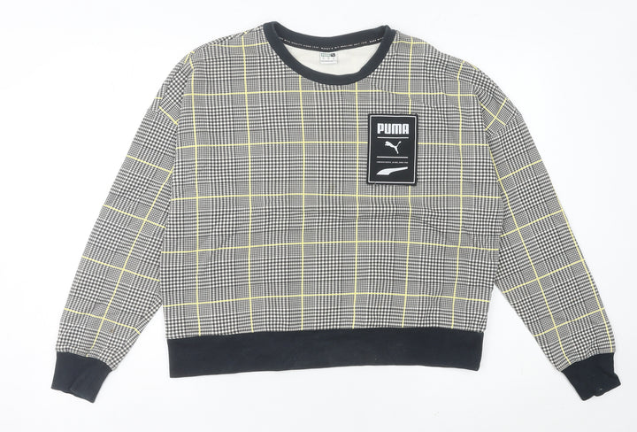Puma Womens Multicoloured Check Sweatshirt Size 12 Long Sleeve Crew Neck