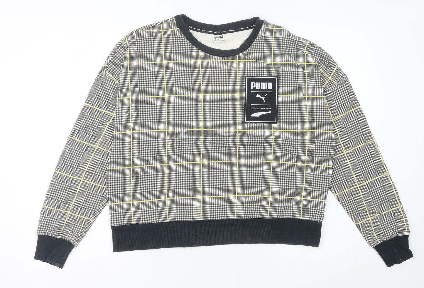 Puma Womens Multicoloured Check Sweatshirt Size 12 Long Sleeve Crew Neck