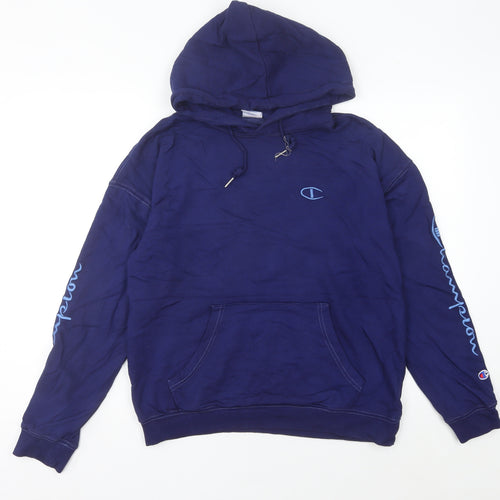 Champion Unisex Blue Pullover Hoodie Medium Cotton Logo
