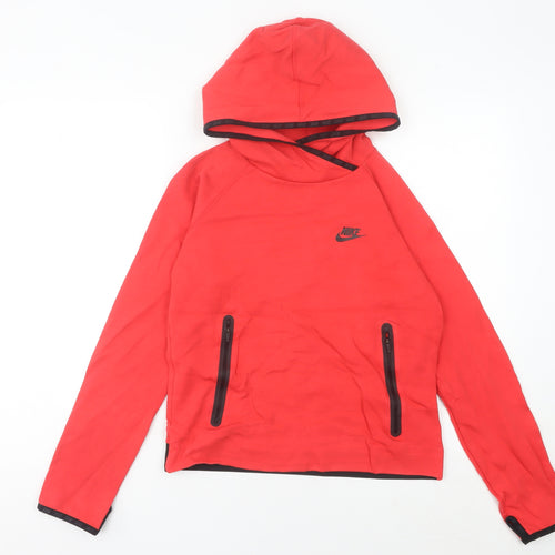 Nike Women’s Red Hoodie Sweatshirt Size 10 UK Hooded Zip Pockets