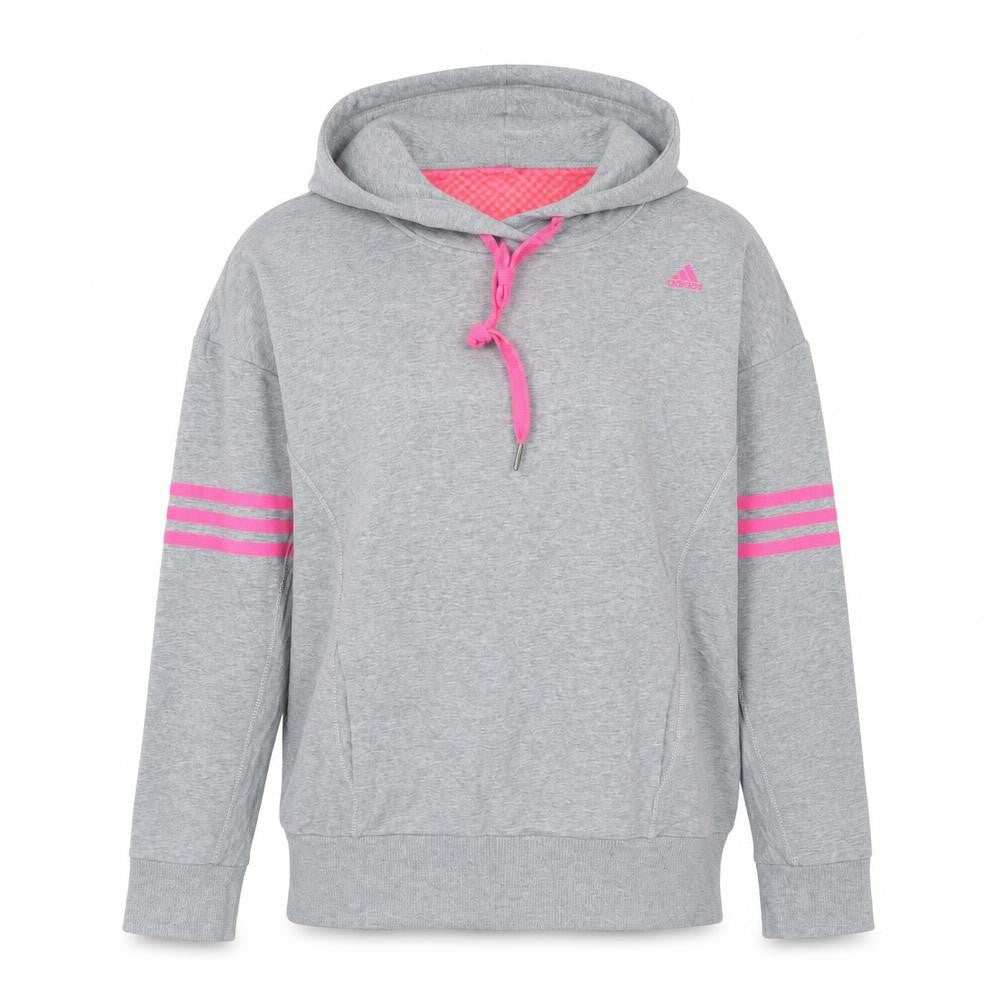 Front view of Adidas Women’s Grey Hoodie, size UK 10, Pullover Sportswear