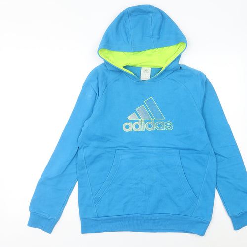 Adidas Womens Blue Hoodie UK 8 Pullover Cotton Blend Sportswear
