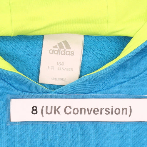 Adidas Womens Blue Hoodie UK 8 Pullover Cotton Blend Sportswear