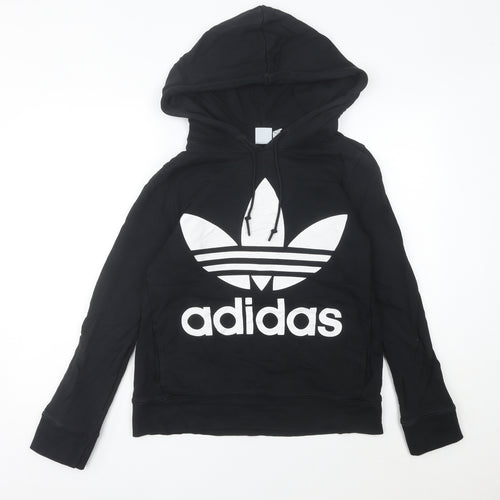 Adidas Women’s Black Trefoil Pullover Hoodie Size 10 Regular Fit
