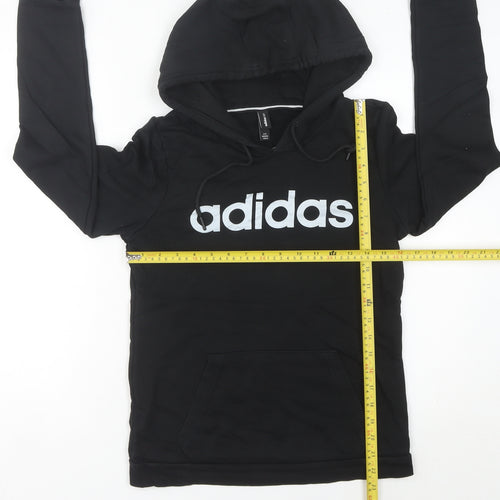 Adidas Womens Black Hoodie Size 8 Pullover Logo Cotton Blend