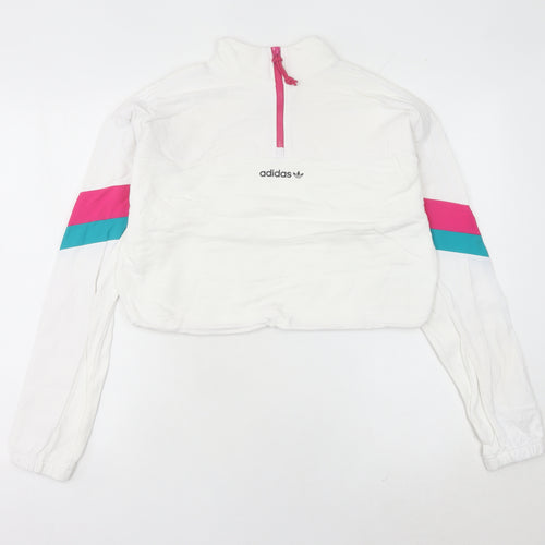 Adidas Women's White 1/4 Zip Sweatshirt UK 10 Logo Sportswear