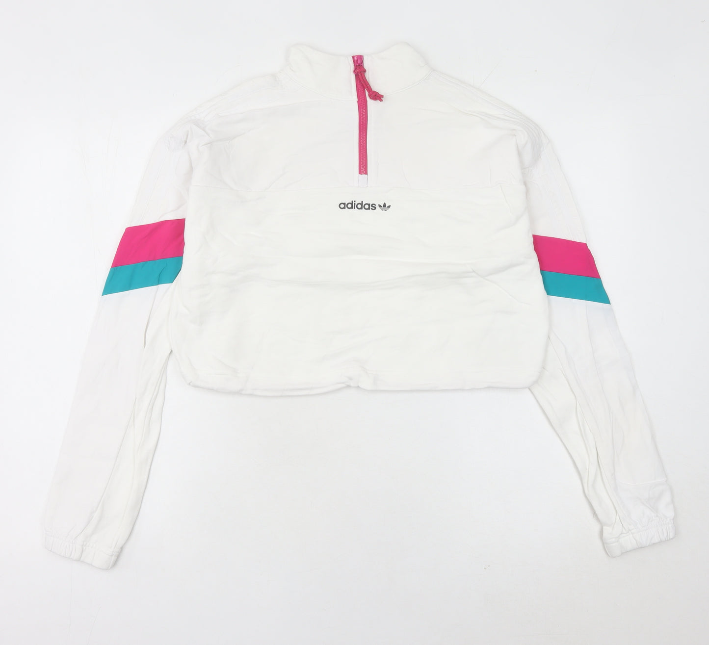Adidas Women's White 1/4 Zip Sweatshirt UK 10 Logo Sportswear