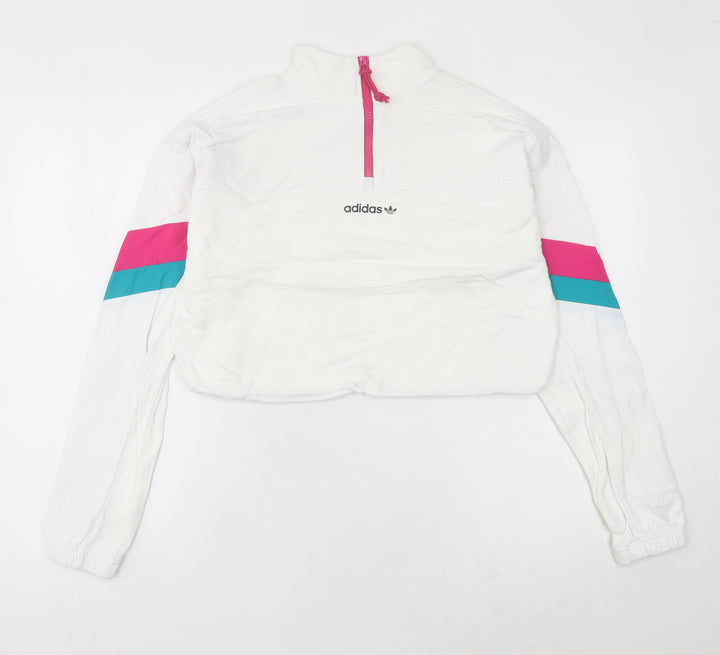 Adidas Women's White 1/4 Zip Sweatshirt UK 10 Logo Sportswear