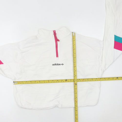 Adidas Women's White 1/4 Zip Sweatshirt UK 10 Logo Sportswear