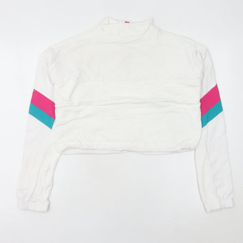 Adidas Women's White 1/4 Zip Sweatshirt UK 10 Logo Sportswear