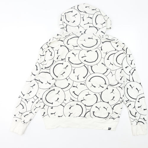 Puma Womens White Graphic Logo Pullover Hoodie Size 8