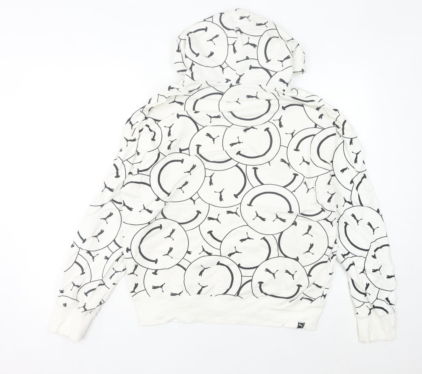 Puma Womens White Graphic Logo Pullover Hoodie Size 8