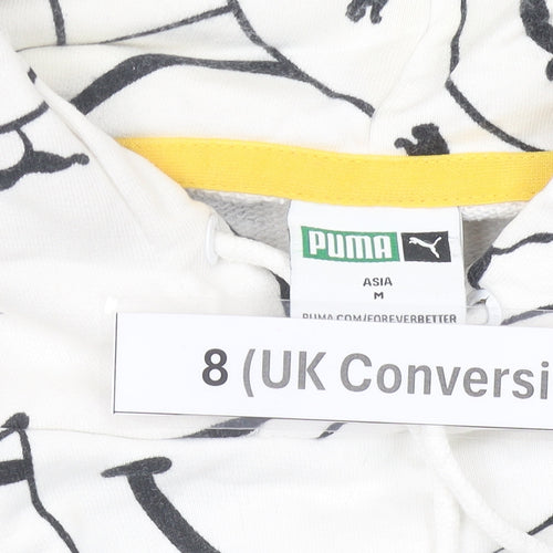 Puma Womens White Graphic Logo Pullover Hoodie Size 8