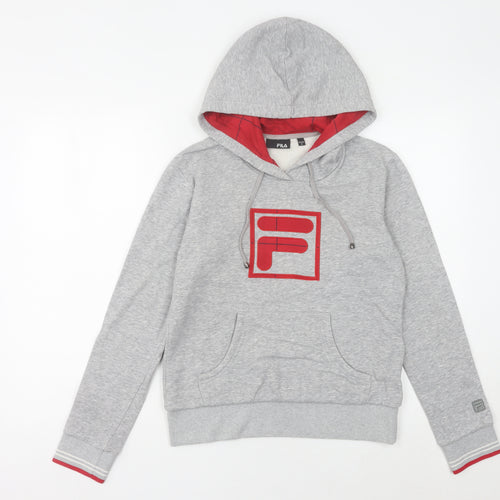 Fila Womens Grey Hoodie Size 8 Pullover Logo Sportswear
