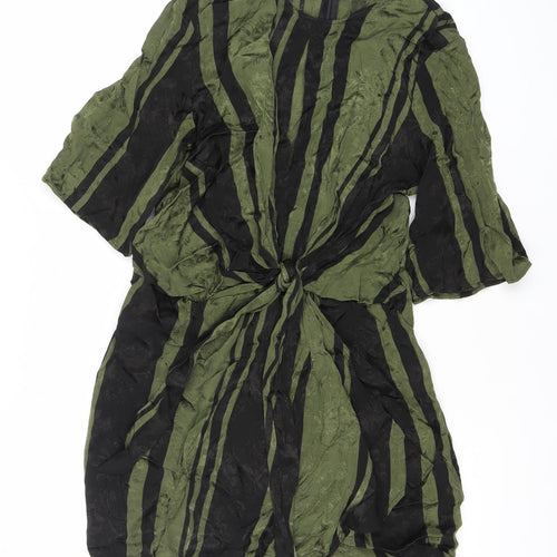 Zara Woman Green Black Striped Sheath Dress Size 10 Women 3/4 Sleeve