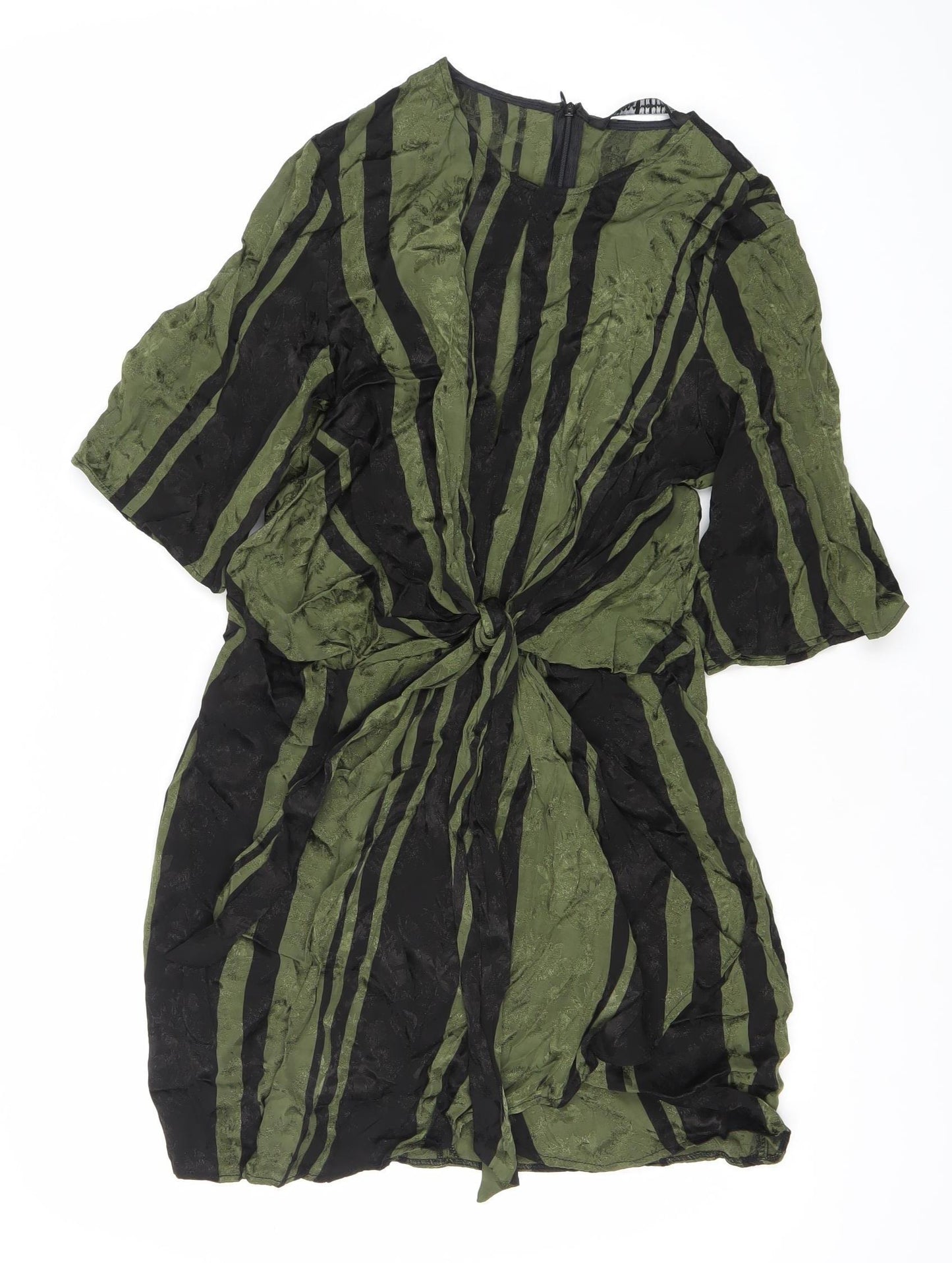 Zara Woman Green Black Striped Sheath Dress Size 10 Women 3/4 Sleeve