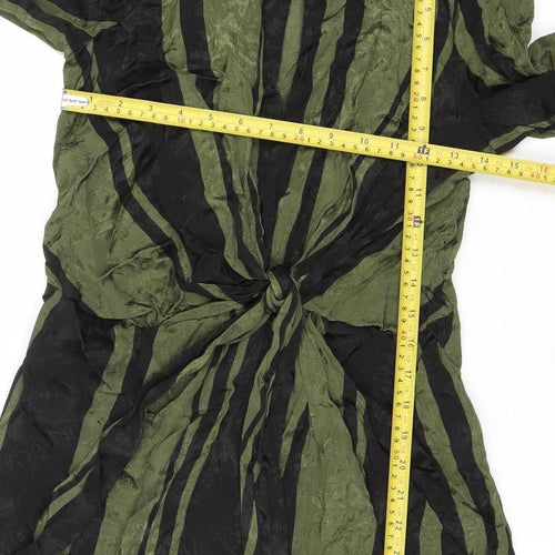 Zara Woman Green Black Striped Sheath Dress Size 10 Women 3/4 Sleeve
