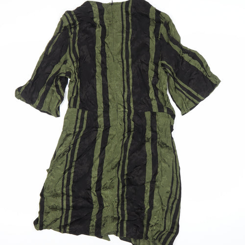 Zara Woman Green Black Striped Sheath Dress Size 10 Women 3/4 Sleeve
