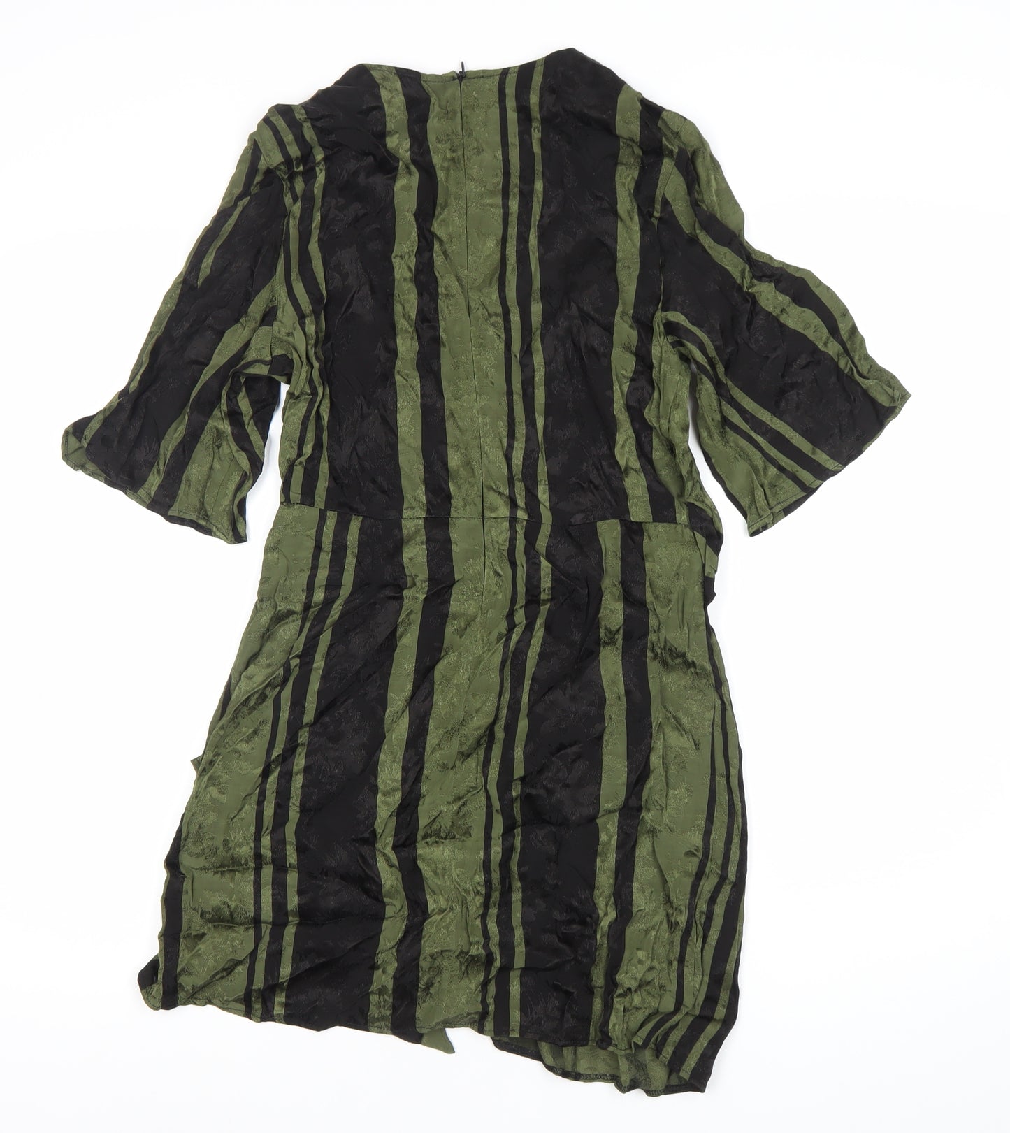 Zara Woman Green Black Striped Sheath Dress Size 10 Women 3/4 Sleeve