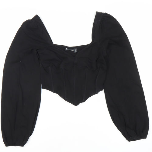 ASOS DESIGN Women Black Size 8 Cropped Puff Sleeve Blouse
