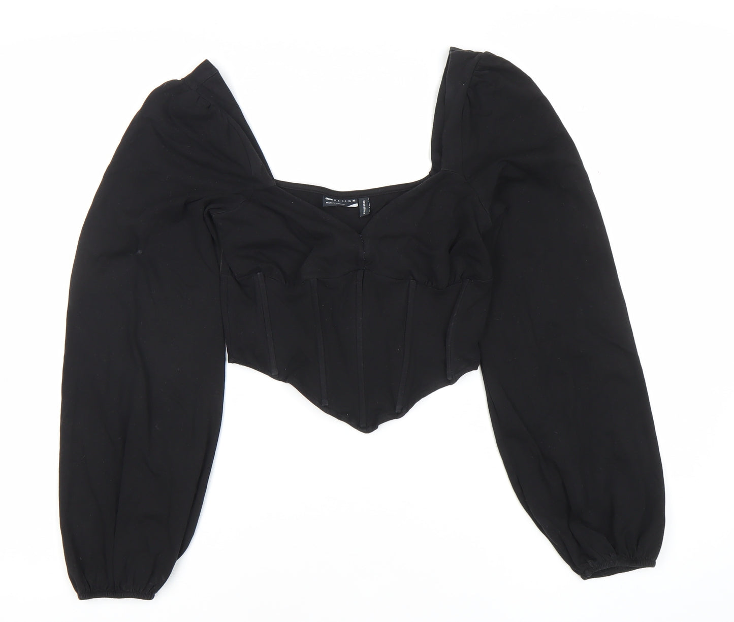 ASOS DESIGN Women Black Size 8 Cropped Puff Sleeve Blouse