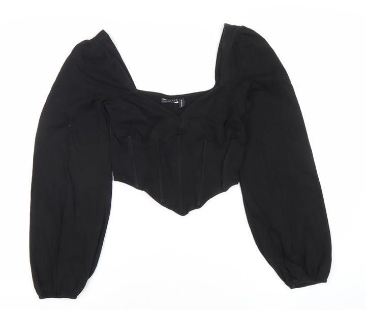 ASOS DESIGN Women Black Size 8 Cropped Puff Sleeve Blouse