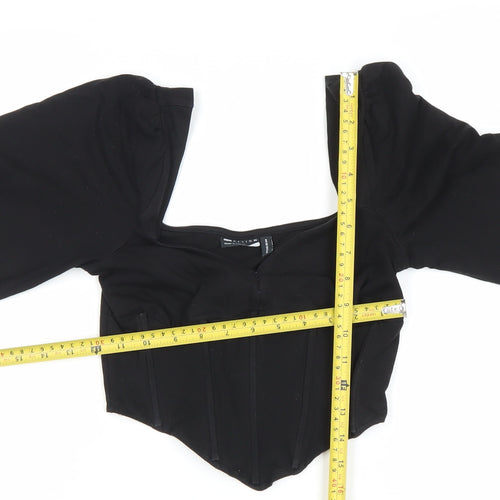 ASOS DESIGN Women Black Size 8 Cropped Puff Sleeve Blouse