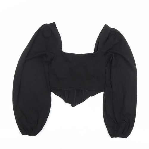 ASOS DESIGN Women Black Size 8 Cropped Puff Sleeve Blouse